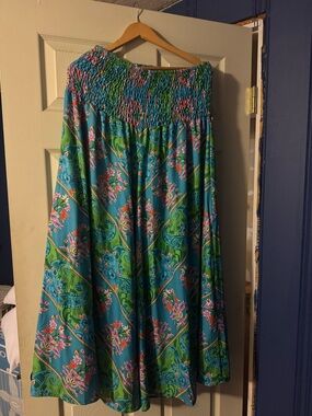Teal Floral Bohemian Palazzo Pants  - Smocked Waist
